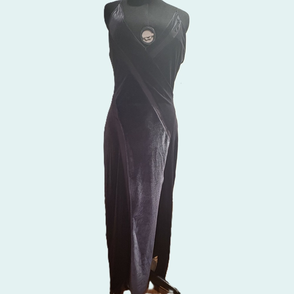 Intimately Free People Charcoal Velvet Mesh Trim Size Large Maxi Dress with Tear